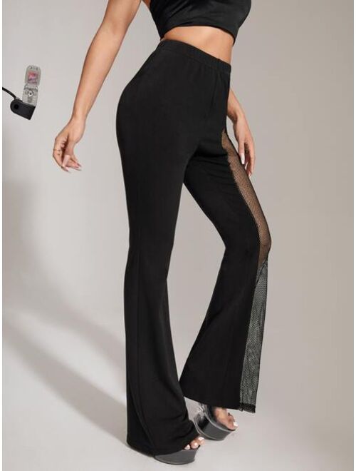 SHEIN ICON Contrast Mesh Flare Leg Pants