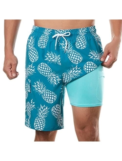 BRISIRA Mens Swim Trunks Swim Shorts with Compression Liner 9 inch Inseam Quick Dry Cargo Pocket Swimsuit Bathing Suits