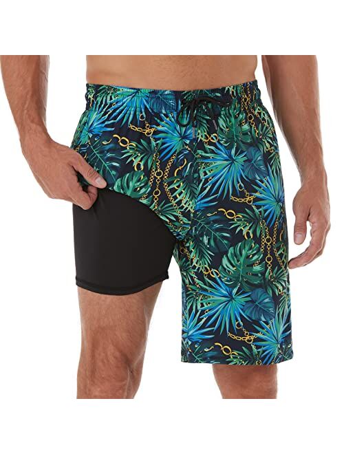 BRISIRA Mens Swim Trunks Swim Shorts with Compression Liner 9 inch Inseam Quick Dry Cargo Pocket Swimsuit Bathing Suits