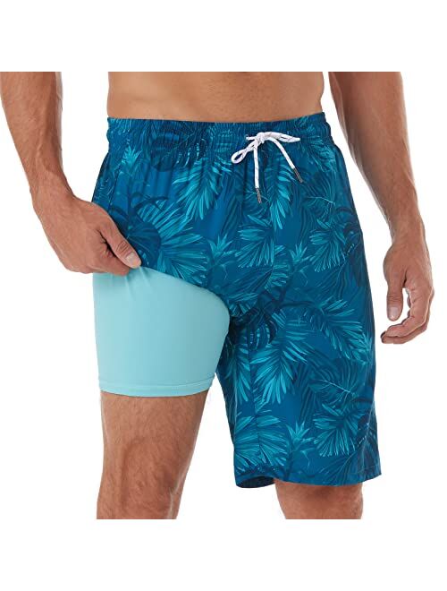 BRISIRA Mens Swim Trunks Swim Shorts with Compression Liner 9 inch Inseam Quick Dry Cargo Pocket Swimsuit Bathing Suits