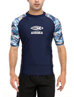 AXESEA Men's Short Sleeve Solid Swimsuit Sun Protection Rashguard Swim Shirt UPF 50+