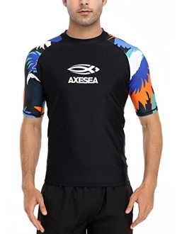 AXESEA Men's Short Sleeve Solid Swimsuit Sun Protection Rashguard Swim Shirt UPF 50+