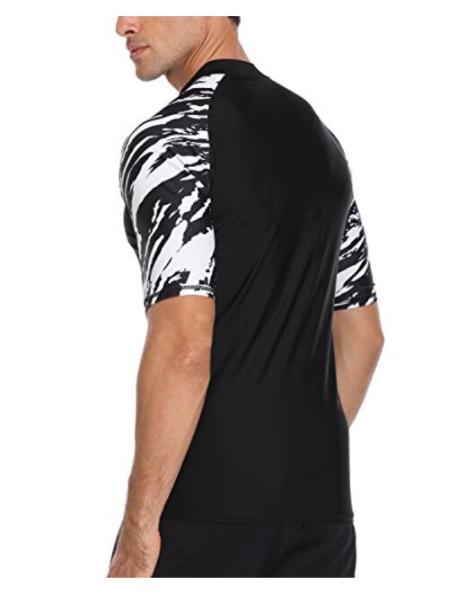 AXESEA Men's Short Sleeve Solid Swimsuit Sun Protection Rashguard Swim Shirt UPF 50+