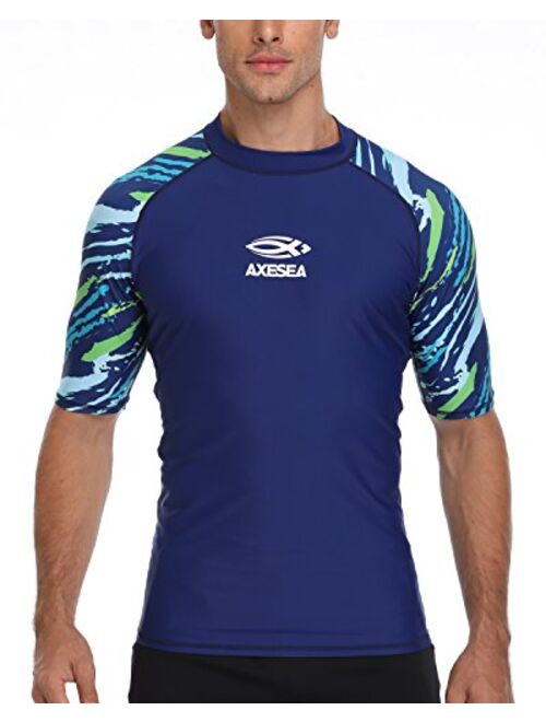 AXESEA Men's Short Sleeve Solid Swimsuit Sun Protection Rashguard Swim Shirt UPF 50+