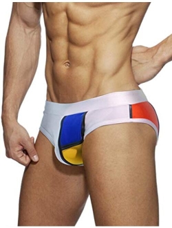 MIZOK Men's Color Block Bikini Swim Briefs Nylon Quick Dry Swimwear Sexy Low Rise Swimsuit