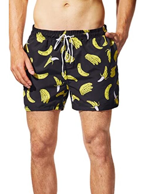 MADHERO Mens Swim Trunks Short Funny Swimming Shorts Bathing Suit with Mesh Liner 3 Inch