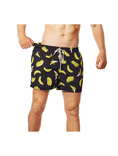 MADHERO Mens Swim Trunks Short Funny Swimming Shorts Bathing Suit with Mesh Liner 3 Inch