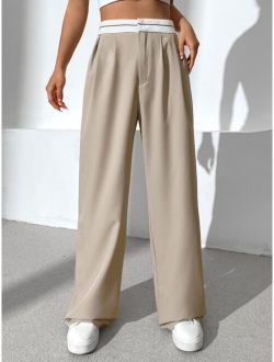 EZwear High Waist Fold Pleated Pants