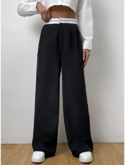 EZwear High Waist Fold Pleated Pants