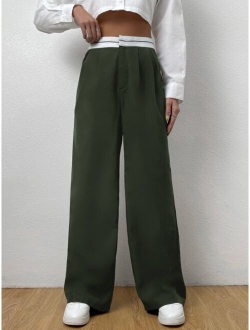 EZwear High Waist Fold Pleated Pants