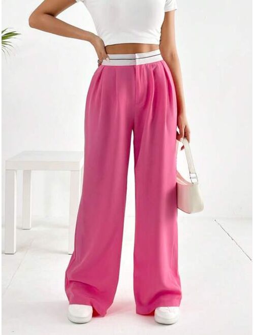 SHEIN EZwear High Waist Fold Pleated Pants