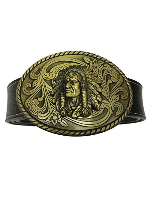 Fashion Western Soar-leap Mens Native American Western Cowboy Belt Buckle Indian Chief