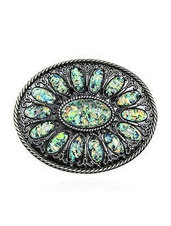 YOQUCOL Vintage Western Cowboy Native American Stone Belt Buckle for Men Black Tone