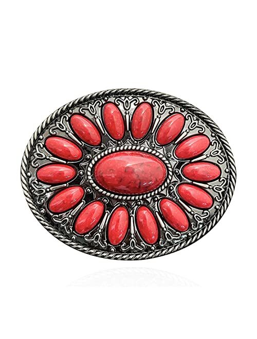 YOQUCOL Vintage Western Cowboy Native American Stone Belt Buckle for Men Black Tone