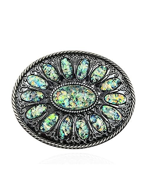 YOQUCOL Vintage Western Cowboy Native American Stone Belt Buckle for Men Black Tone