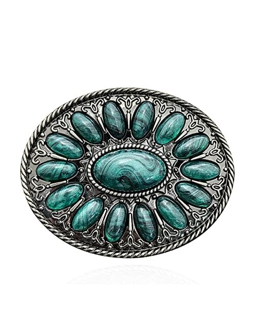 YOQUCOL Vintage Western Cowboy Native American Stone Belt Buckle for Men Black Tone