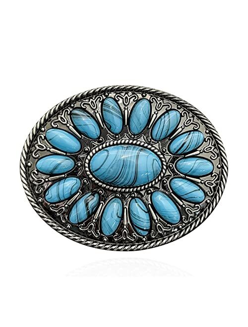 YOQUCOL Vintage Western Cowboy Native American Stone Belt Buckle for Men Black Tone