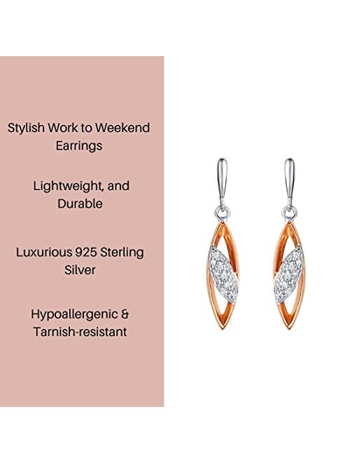 Peora Rose Gold-tone 925 Sterling Silver Dainty Open Marquise Drop Earrings for Women, Hypoallergenic Fine Jewelry