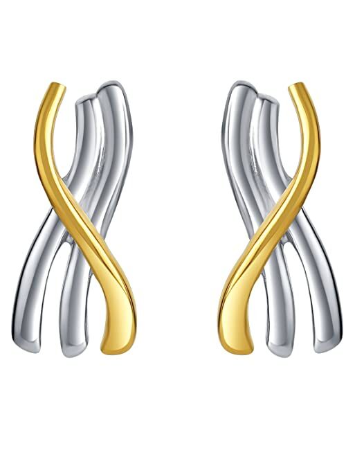 Peora 925 Sterling Silver Sculpted X Earrings for Women, Hypoallergenic Fine Jewelry