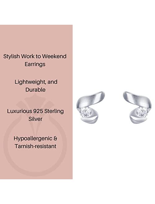 Peora 925 Sterling Silver Ribboned Rosette Earrings for Women, Hypoallergenic Fine Jewelry