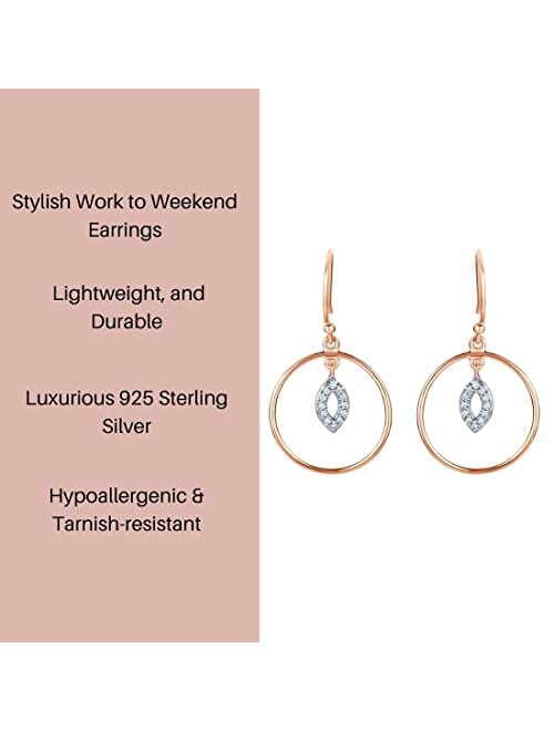 Peora Rose Gold-tone 925 Sterling Silver Pendulum Charm Drop Earrings for Women, Hypoallergenic Fine Jewelry