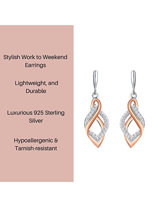 Peora Rose Gold-tone 925 Sterling Silver Infinity Teardrop Earrings for Women, Hypoallergenic Fine Jewelry