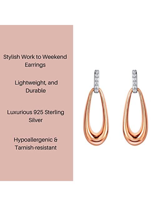 Peora Rose Gold-tone 925 Sterling Silver Organic Open Teardrop Earrings for Women, Hypoallergenic Fine Jewelry