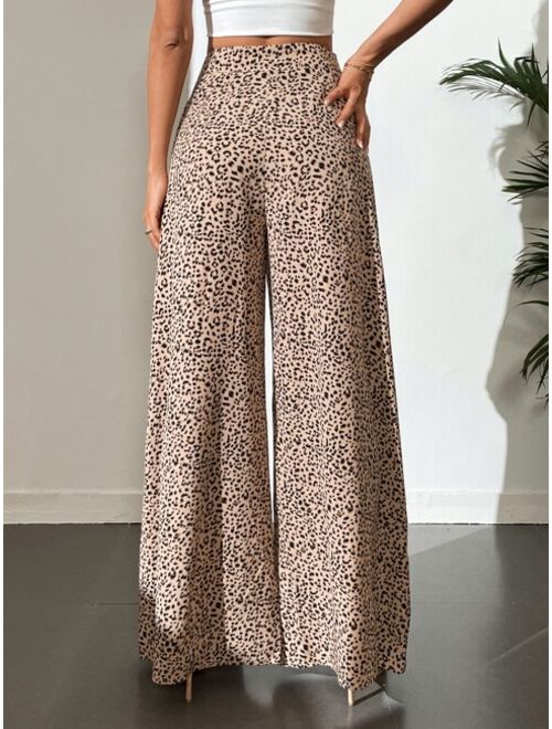 SHEIN Tall Allover Print Zip Side Wide Leg Pants