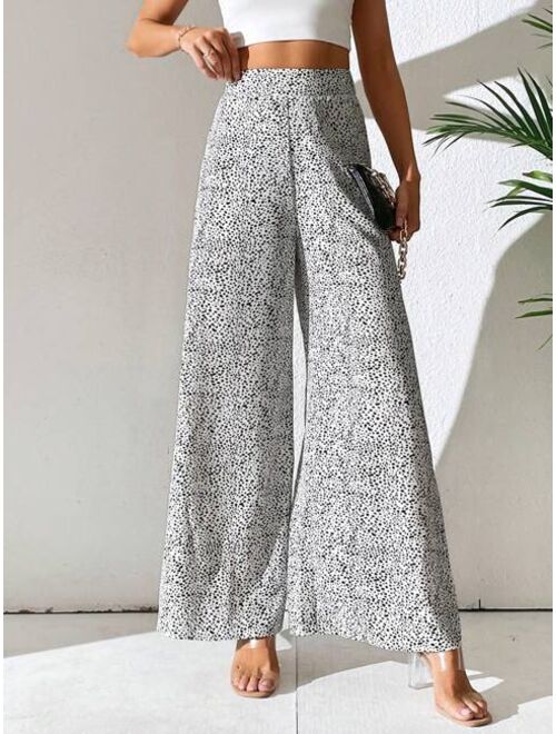 SHEIN Tall Allover Print Zip Side Wide Leg Pants