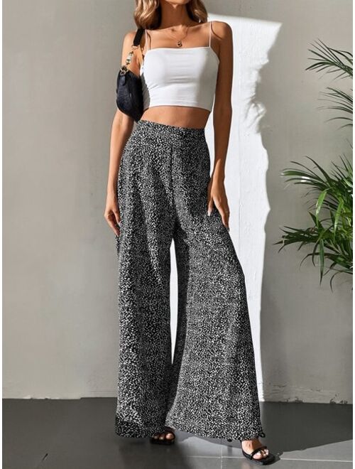 SHEIN Tall Allover Print Zip Side Wide Leg Pants