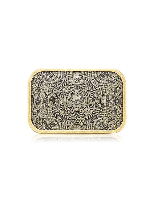 Masop Vogu MASOP Retro Square Maya Solar Aztec Calendar Stone Belt Buckle Metal Alloy