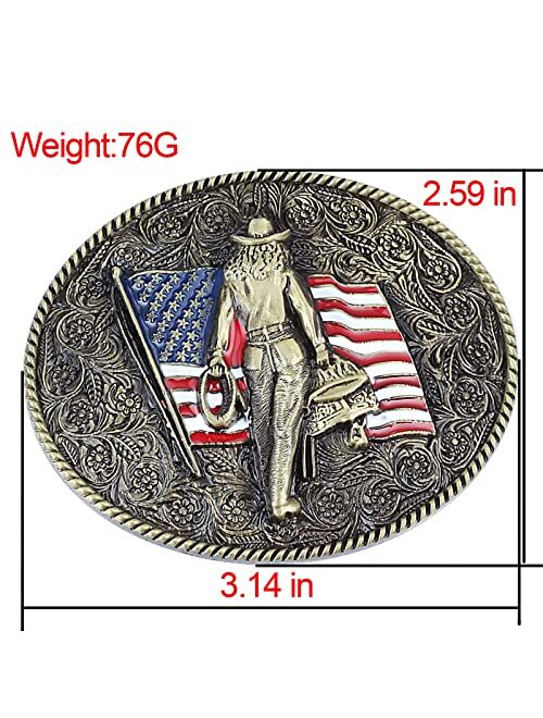 NAOKBOEE Western Cowboy Belt Buckle American Flag Belt Buckles for Men