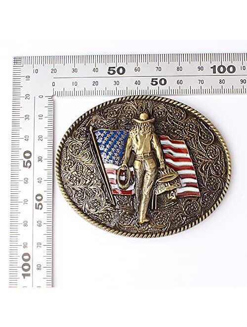 NAOKBOEE Western Cowboy Belt Buckle American Flag Belt Buckles for Men