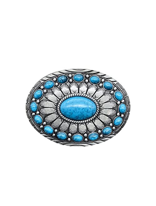 YOQUCOL American Western Cowboy Indian Elements Vintage Turquoise Belt Buckle For Men