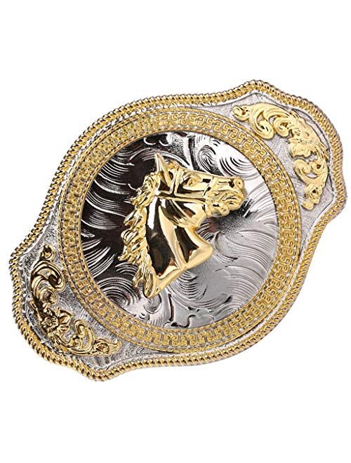 HUABOLA CALYN Western Rodeo Running Horse Belt Buckle Oval Engraved Star Pattern belt buckle