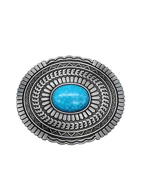 YOQUCOL Vintage Indian Elements American Western Cowboy Turquoise Belt Buckle For Men