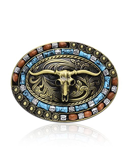 Bboten Cowboy Belt Buckle for Men Boys Cowboy, Western Cowboy Hat Horse Longhorn Belt Buckles for Cowboy Rodeo Son/Men