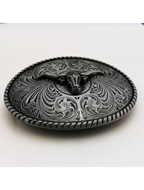 LAXPICOL Vintage Retro Western Cowboy Pattern Indian Bull Head Rodeo Belt Buckle For Men Grey Tone