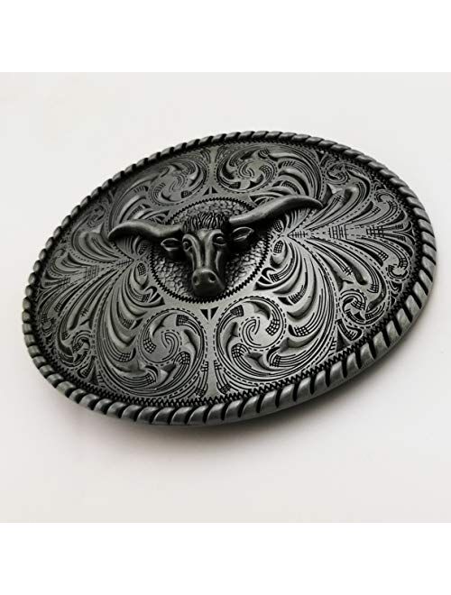 LAXPICOL Vintage Retro Western Cowboy Pattern Indian Bull Head Rodeo Belt Buckle For Men Grey Tone