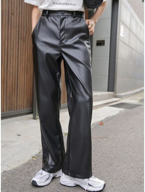 DAZY High Waist Slant Pockets PU Leather Pants