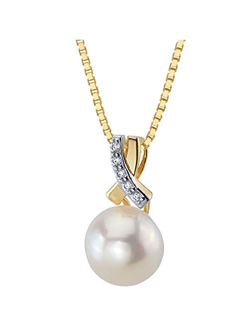 Peora Freshwater Cultured White Pearl Pendant in 14K Yellow Gold, Round Button Shape, 9mm Open Infinity Solitaire