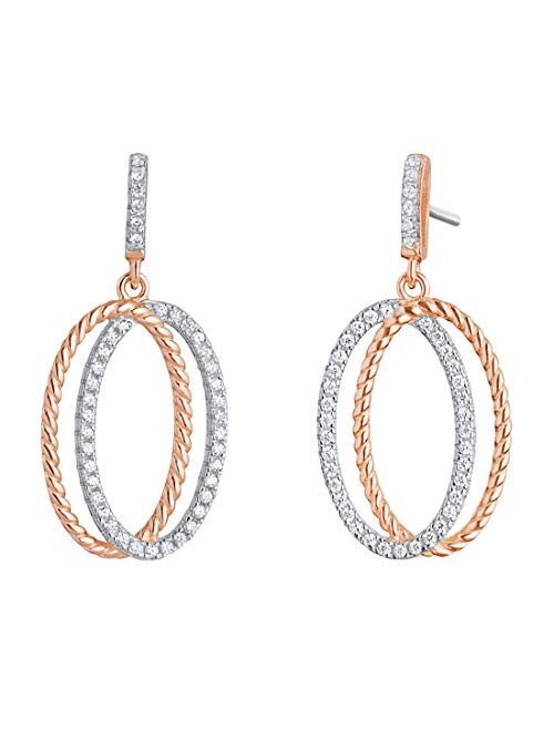 Peora Sterling Silver Simulated Diamonds Twisted Oval Rose Tone Dangle Drop Earrings