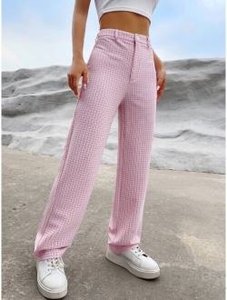 EZwear Plaid Print High Waist Pants