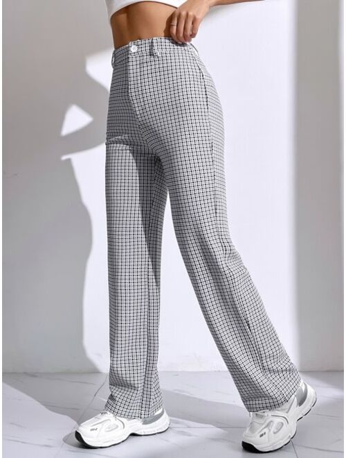 SHEIN EZwear Plaid Print High Waist Pants