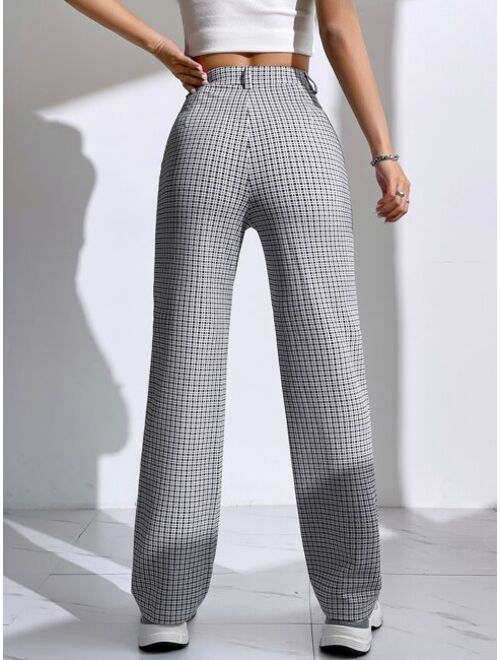 SHEIN EZwear Plaid Print High Waist Pants