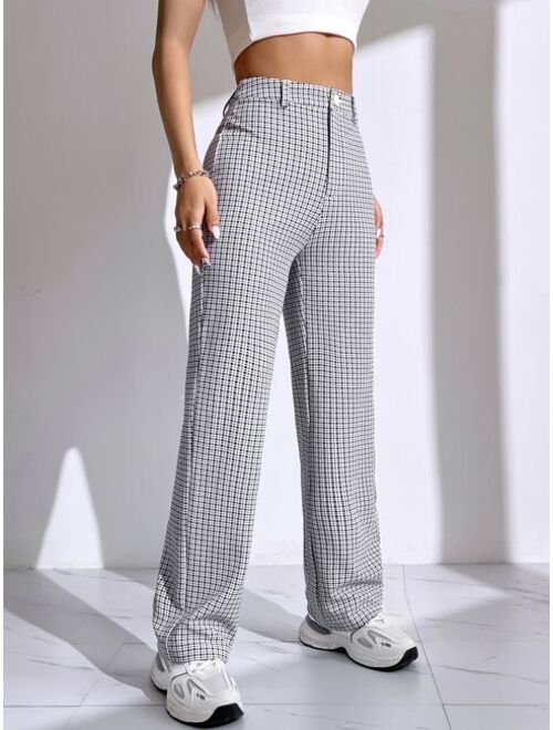 SHEIN EZwear Plaid Print High Waist Pants