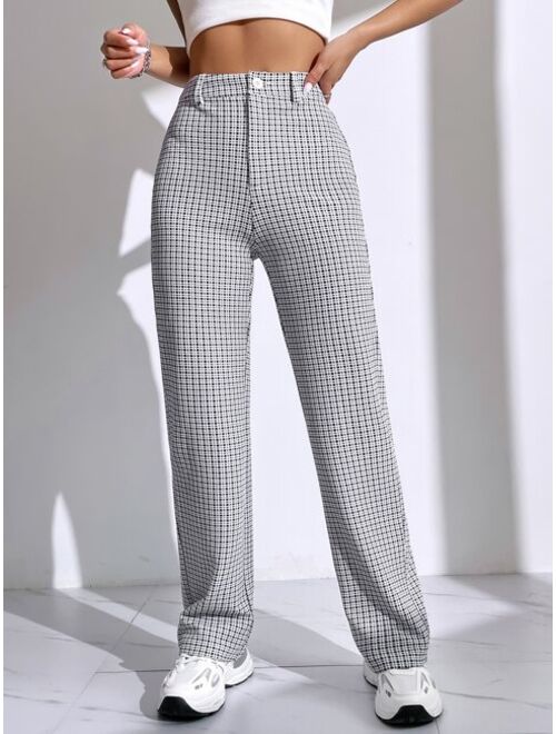 SHEIN EZwear Plaid Print High Waist Pants