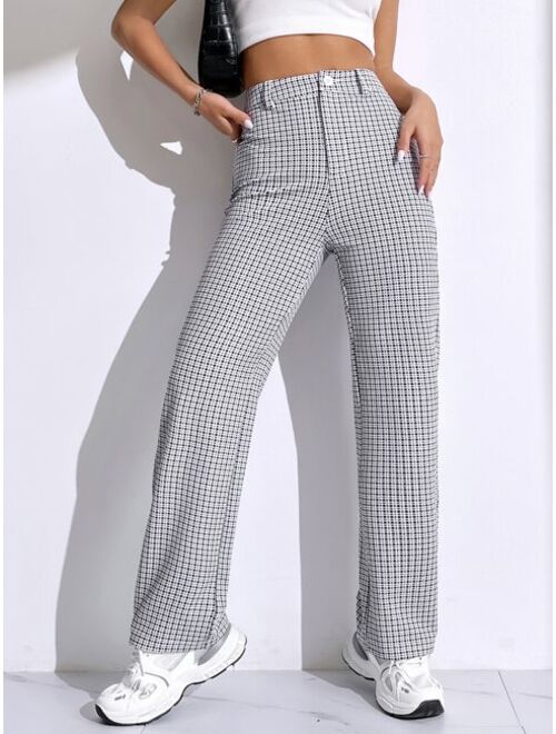 SHEIN EZwear Plaid Print High Waist Pants