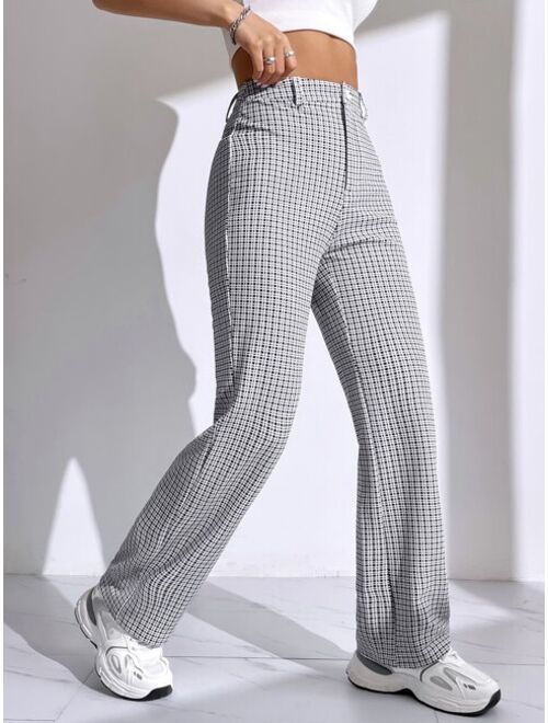 SHEIN EZwear Plaid Print High Waist Pants