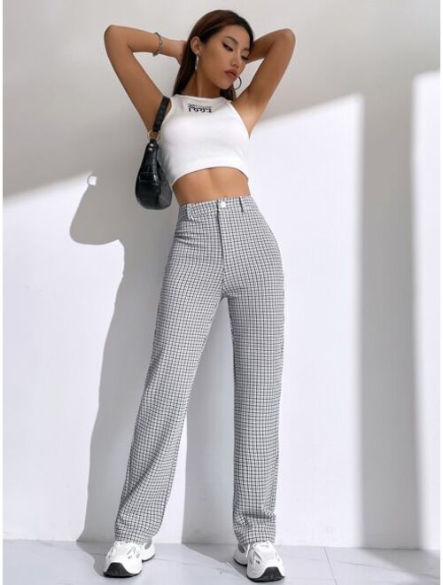 SHEIN EZwear Plaid Print High Waist Pants